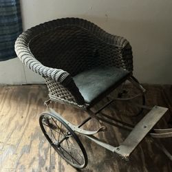 Antique Wicker Baby  Rickshaw 