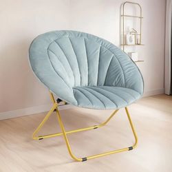 Urban Lifestyle Velvet Channel Stitch Comfy Foldable Saucer Chair, Light Blue