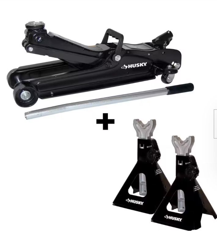 Husky 2 1/2 Ton low Profile Floor Jack With Two Jack Stands