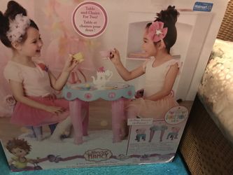 NEW Fancy Nancy Tea Set - Fancy Nancy Toys, Life Size Tea Party Set Table and Chairs Included