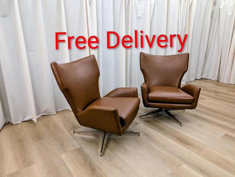 West Elm Hemming Leather Swivel Chairs Pair Free Delivery