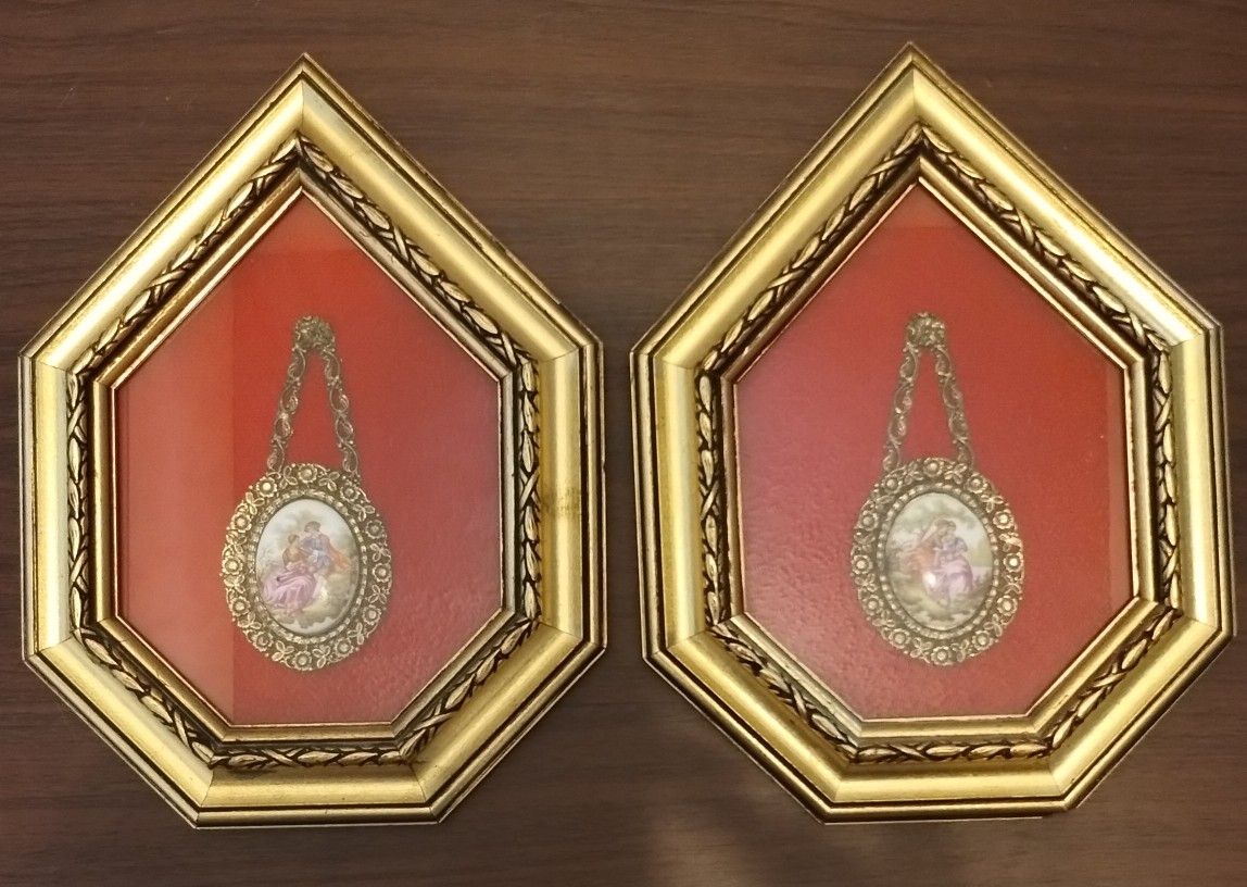 Antique Glass & Plastic Framed Ornaments