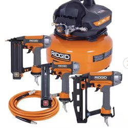 6 Gal. 150 PSI Electric Air Compressor with 25 ft. Hose, 18GA Brad Nailer, 16GA Finish Nailer and 18GA Finish Stapler