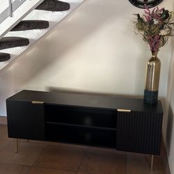 Black TV Stand/Cabinet For 65” TV with Gold Finishes