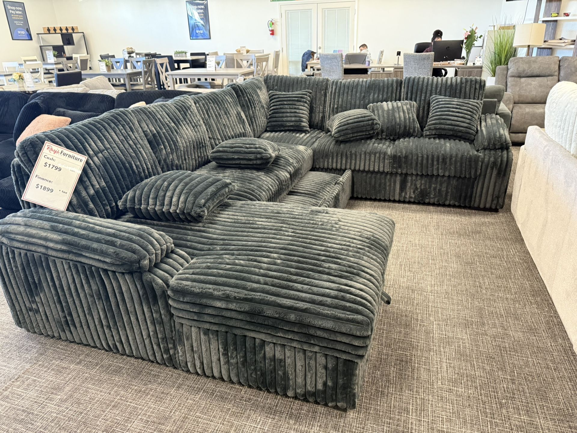 Dark Gray Corduroy Sectional Sleeper W/ Storage Chaise Lounge - EZ $10 Down Payment Options Available