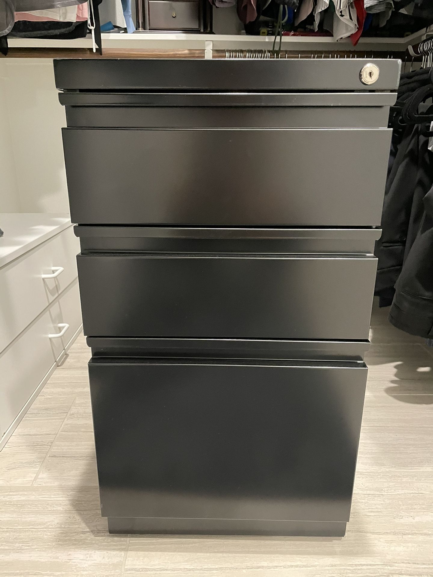 3 Draw Black File Cabinet with rolling wheels