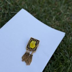 Vintage Square Brooch With Hanging Chain Loops 