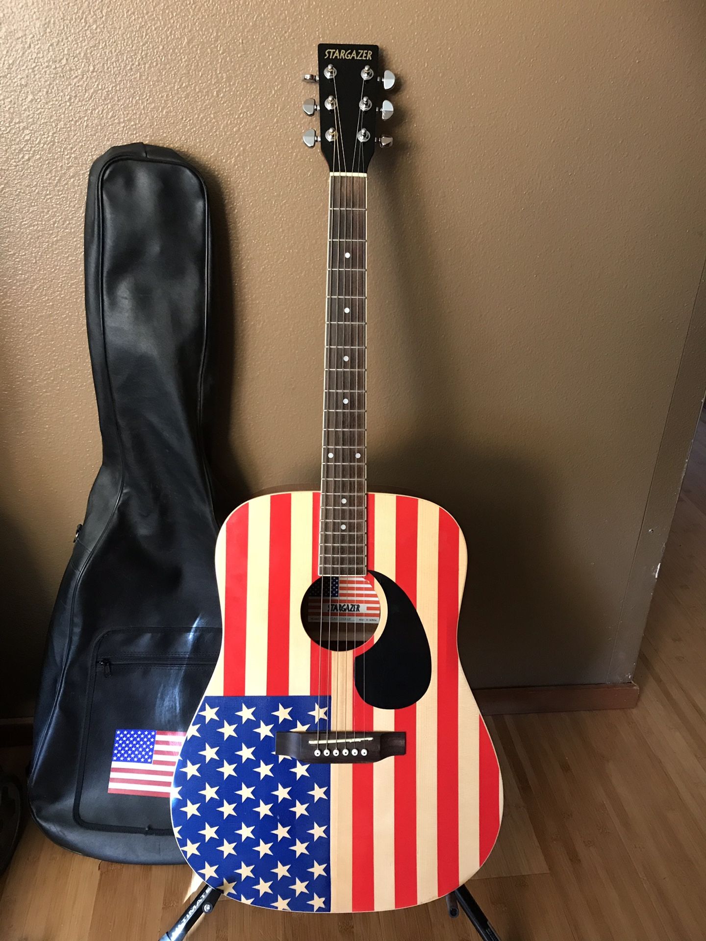 Stargazer acoustic American flag guitar dreadnought style with gig bag