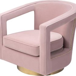 Modern Mauve Textured Velvet Upholstered Swivel Accent Chair with Brushed Gold Base （Mauve)  