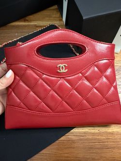 Chanel Nano 31 Shopping Bag in Red Lambskin with Gold Hardware