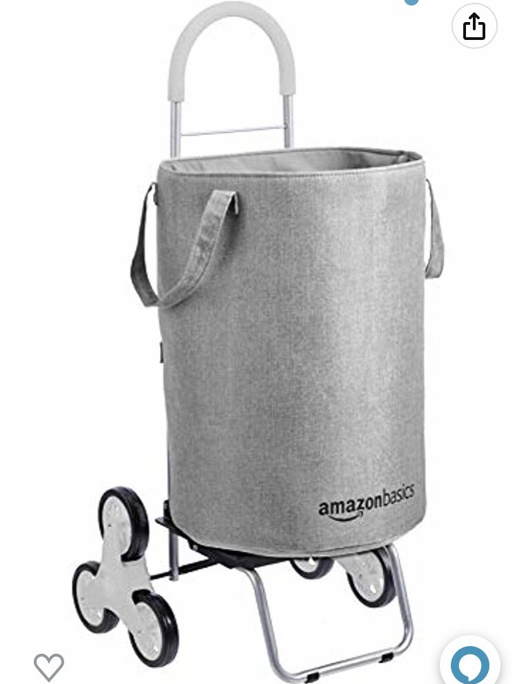 Amazon Basics Stair Climber Rolling Laundry Hamper Converts into Dolly, 38 inch Handle Height, Grey