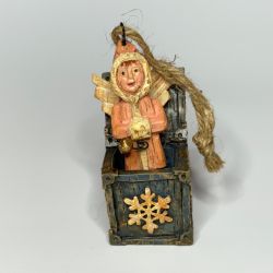 Wood Look Christmas Angel Jack-in-the Box Rustic Holiday Ornament