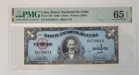 1 peso 1960 cuba Jose Marti PMG 65