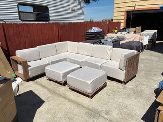 Outdoor Wicker Sectional Sofa Set with Ottomans