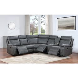 Brand New Grey Super Plush Leather Power Reclining Sectional Sofa