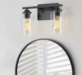 New Modern Black 2-Light Vanity Light w Clear Glass Shades