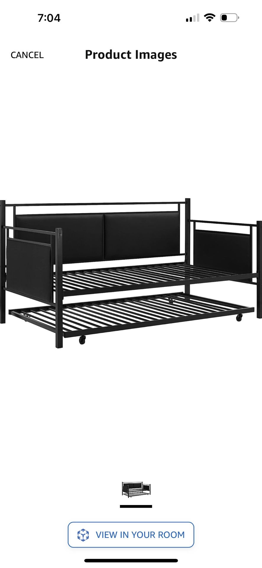 BRAND NEW. DHP Astoria Metal and Upholstered Daybed/Sofa Bed with Included Trundle, Twin Size Frame, Black