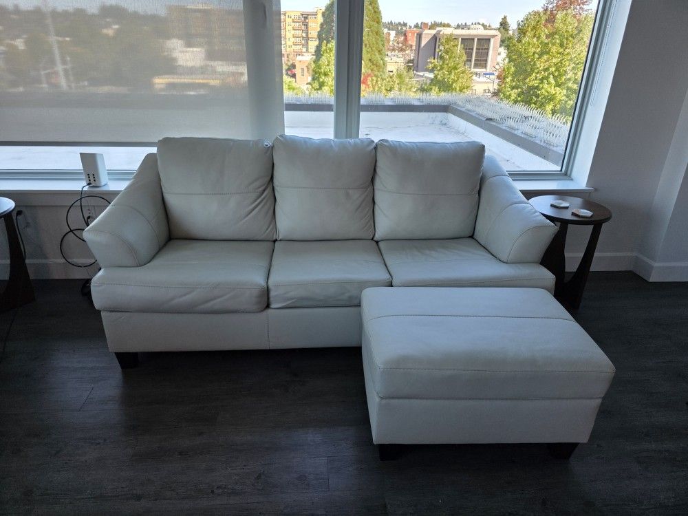 Queen Leather Sofa Sleeper with ottoman