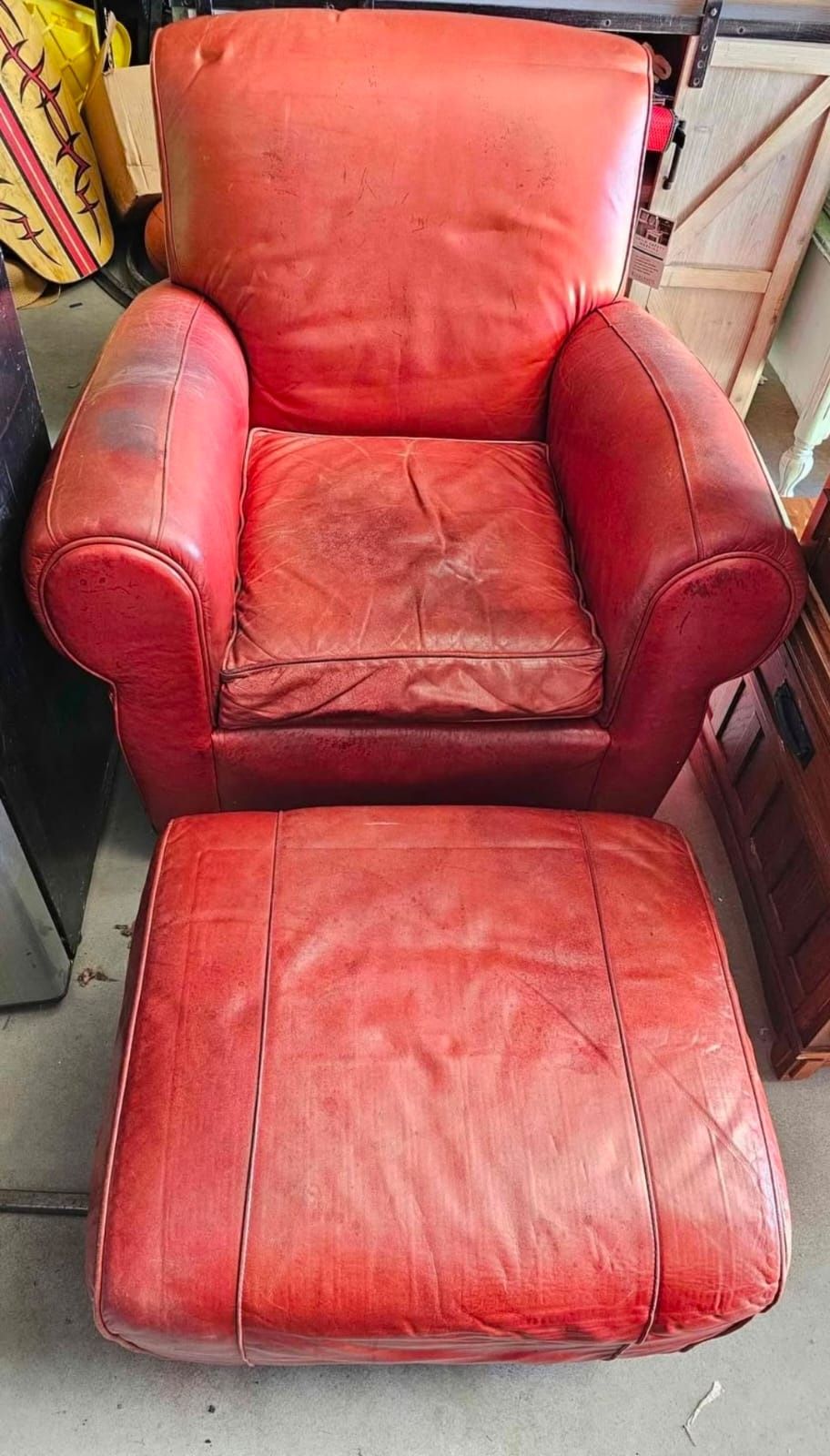 Red Leather chair and ottoman