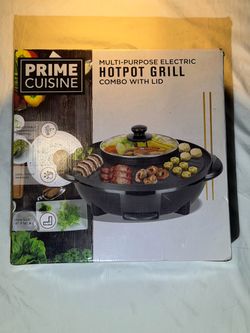 Prime Cuisine Electric Hot Pot Grill Combo w/ Lid, Adjustable Thermostat, 1200W