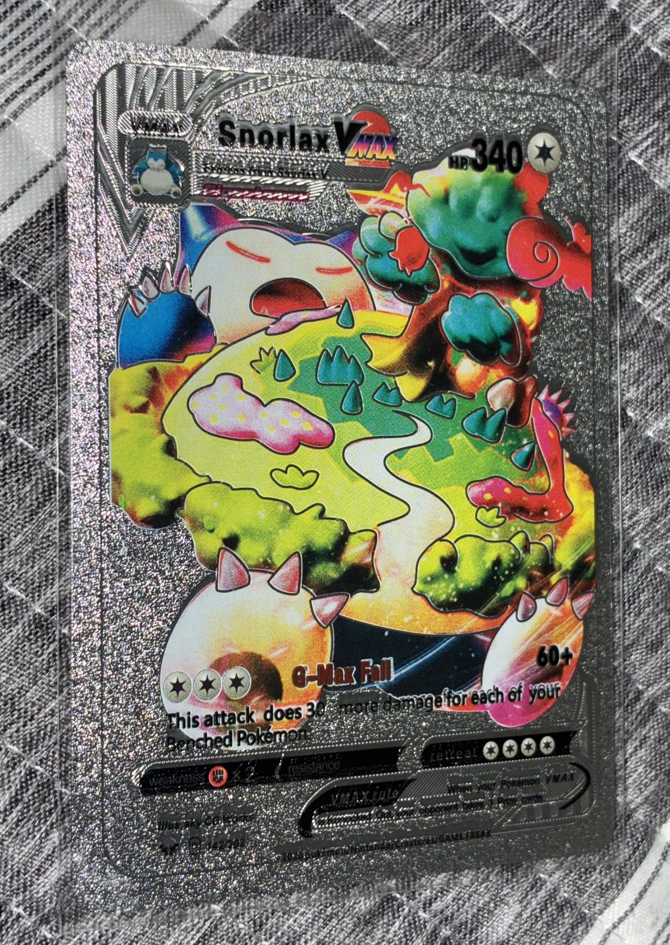 Pokémon Snorlax Vmax Silver Foil Fan Art Collector Card TCG