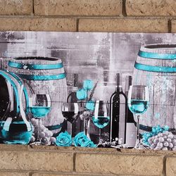 40x20" Canvas Wall Art Whiskey Barrel Teal
