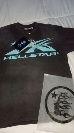 Hellstar Washed Black Blue Flame Face Graphic T-Shirt Size Medium New With Tags Streetwear Tee