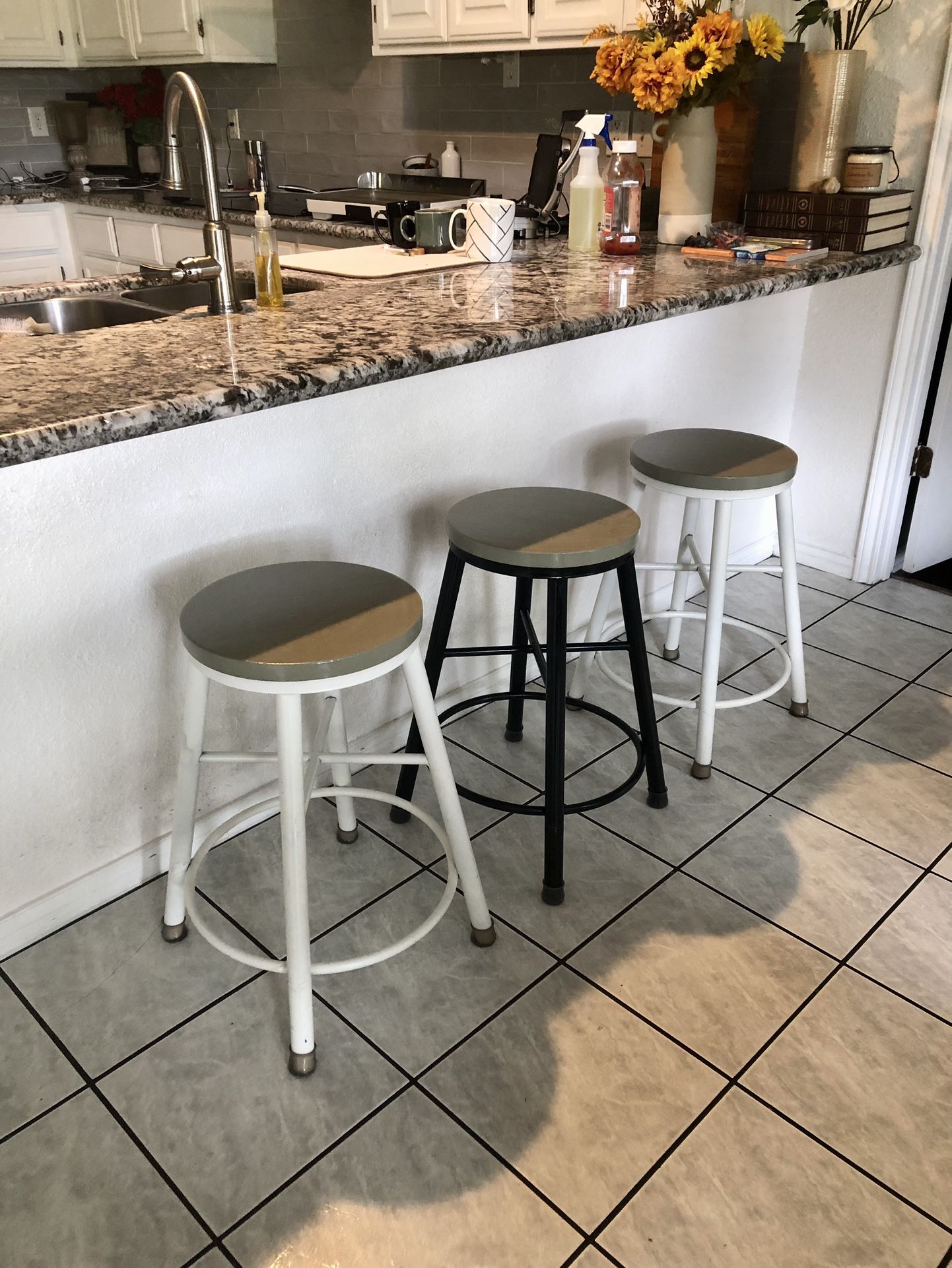 24.3" Wood & Metal Bar Stools (3)