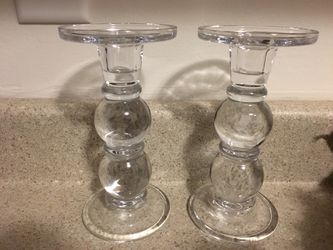 Two new glass candle stick holders