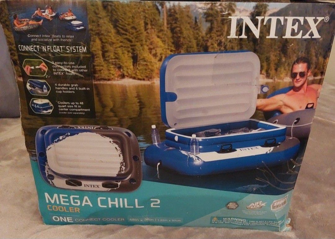 Intex Inflatable Mega Chill II 72 Can Beverage Cooler Float with Lid and 6 Cupholders for Pool and Lake Floating  - New