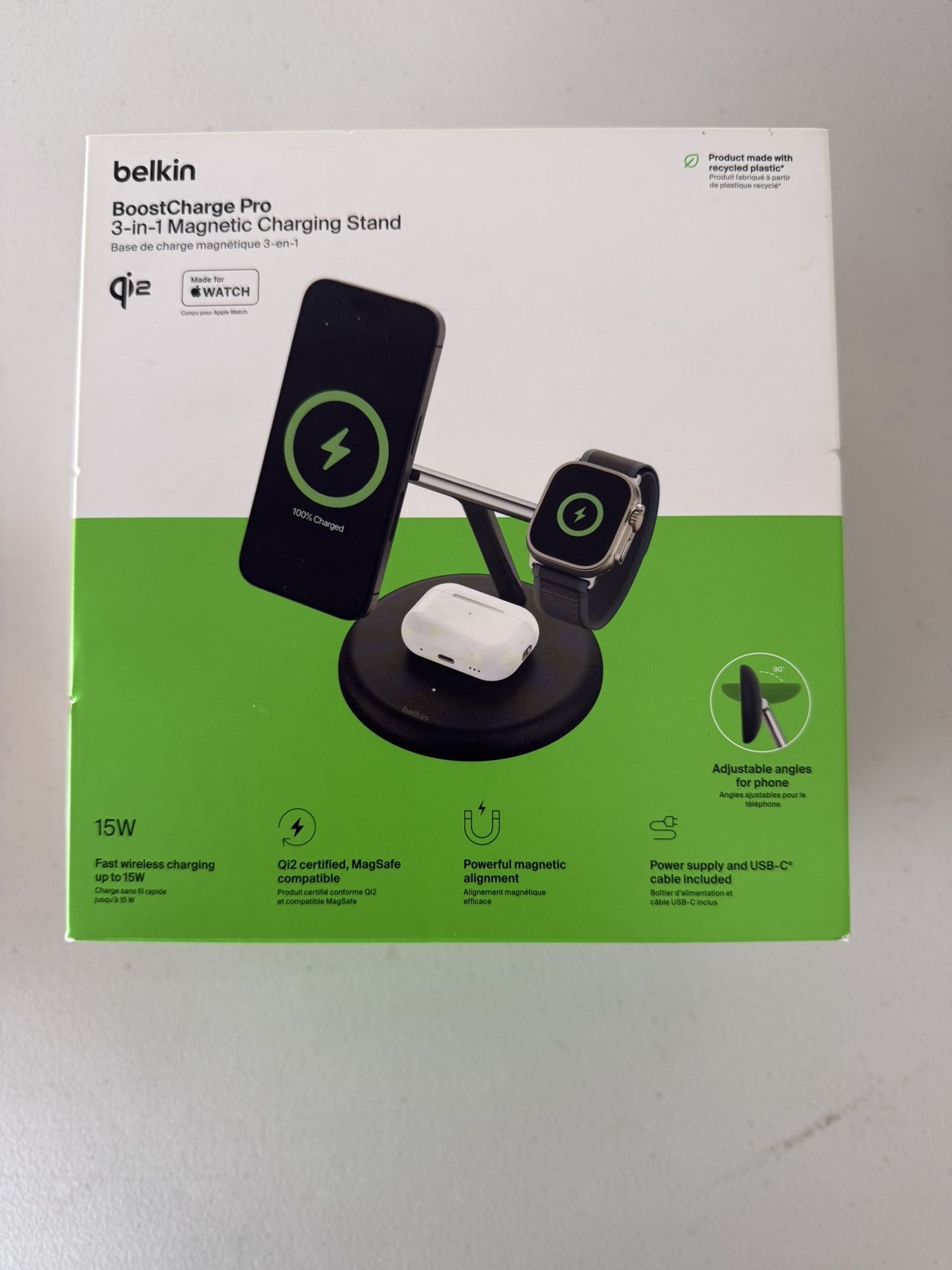 Belkin Qi2 3-in-1 Wireless Charging Stand - Black
