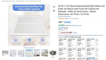 White Steel return Air Grille