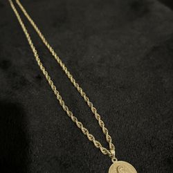 14K Gold Rope Chain & Pendent 100% Real Gold 