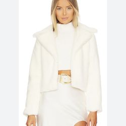 NEW WHITE JOLIE & JOY FAUX FUR JACKET SIZE LARGE 