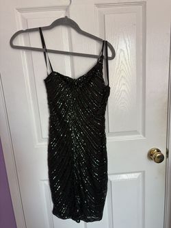 B. Darlin Black Green Sequin Ruched Midi Party Dress (SIZE 3/4)