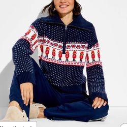 Women's Polo Collar Quarter Zip Novelty Pullover Sweater - Wild Fable Navy Blue Boy 
S size
Jacquard-knit pullover sweater
Heavyweight fabric blend 