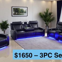 💥FREE DELIVERY💥Brand New POWER, LED, USB  3PC Reclining Sofa Loveseat Chair Set
