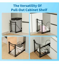 Pull Out Trash Can w/ Soft-Close for Cabinets, Under Sink No Drill Drawer Adjustable for 7-13 Gal can, Black Thick Handle & Frame, Up to 125 lbs Capac