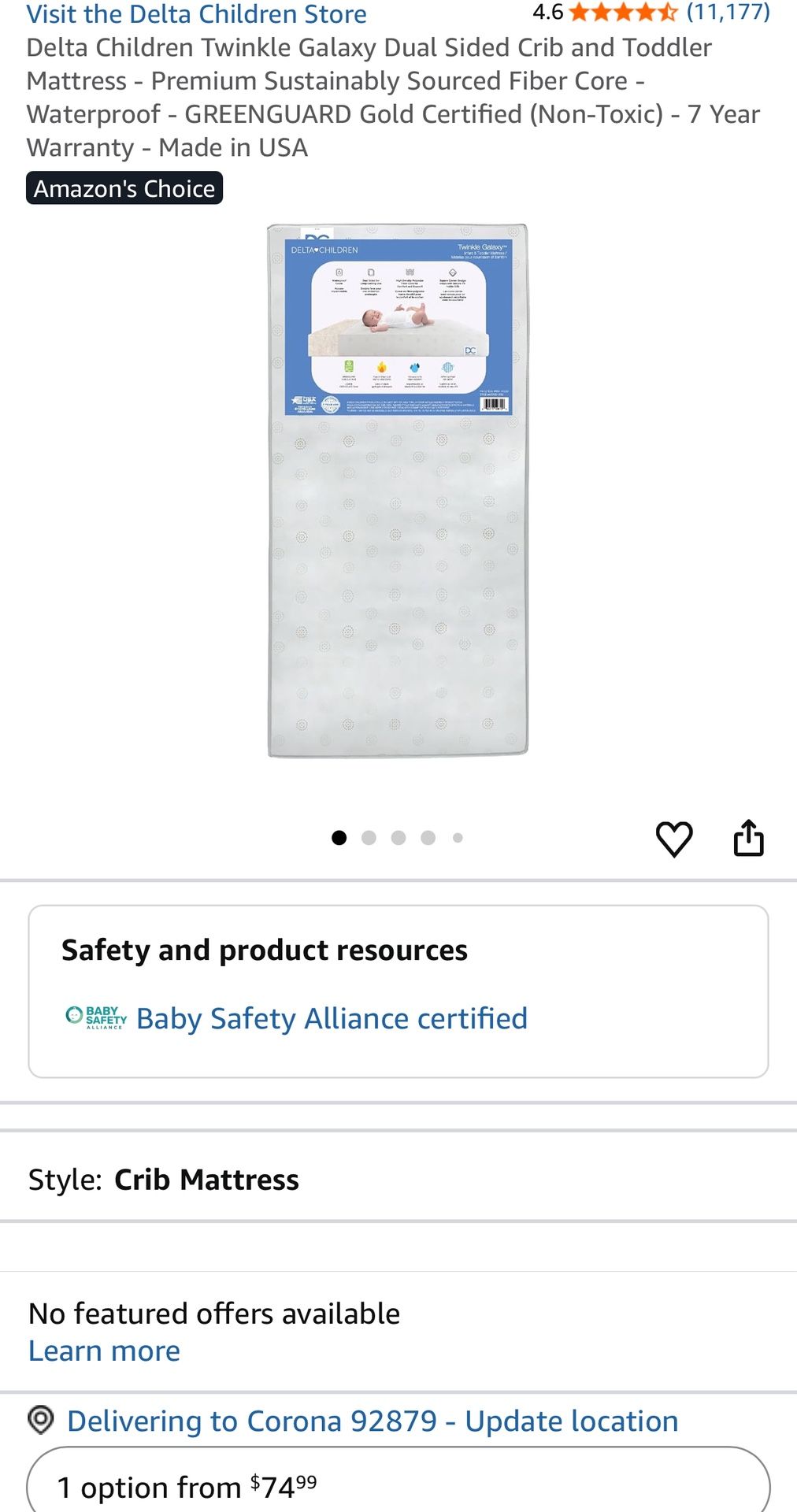 Delta Children Twinkle Galaxy Dual Sided Crib and Toddler Mattress - Premium Sustainably Sourced Fiber Core - Waterproof - GREENGUARD Gold Certified (