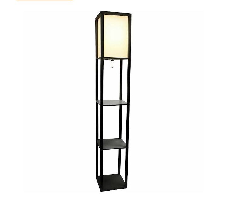 Black Threshold Shelf Floor Lamp with White Shade
