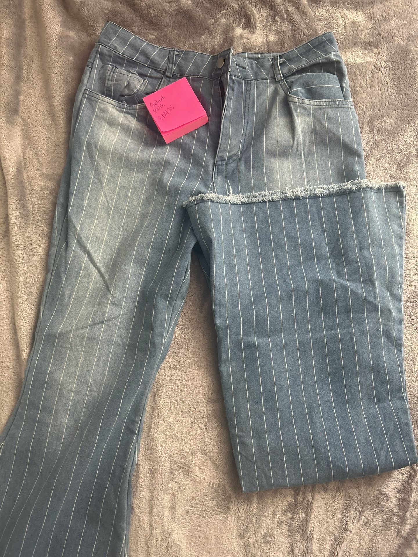 White Stripped Bell Bottom Jeans