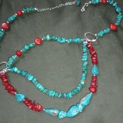 Turquoise Red Coral Sterling Necklace 