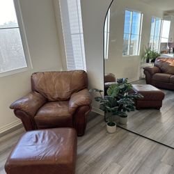 Brown Caffee Leather Accent and Ottoman Chair Set $100 OBO