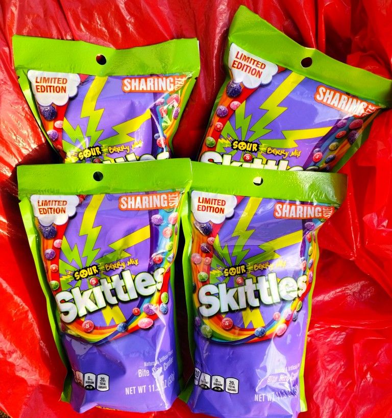 Lot Of 4 New Skittles Sour Berry Mix Candy Limited Edition 11.3 Oz Each Bag