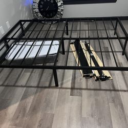 Queen /Full Size Heavy Duty Steel Bed Frame with Steel Slats Support. No Box Spring Needed