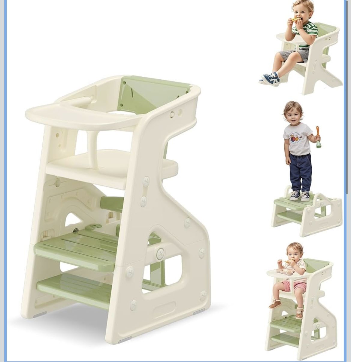hoopyosms 3-in-1 High Chair for Babies Kids Convertible HighChair Toddlers Adjustable Height Kitchen Step Stool for Sink Kids Chair Removable Tray Ide
