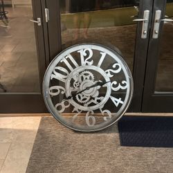 “Edith “ Silver and Black 31 1/2" Round Metal Wall Clock 