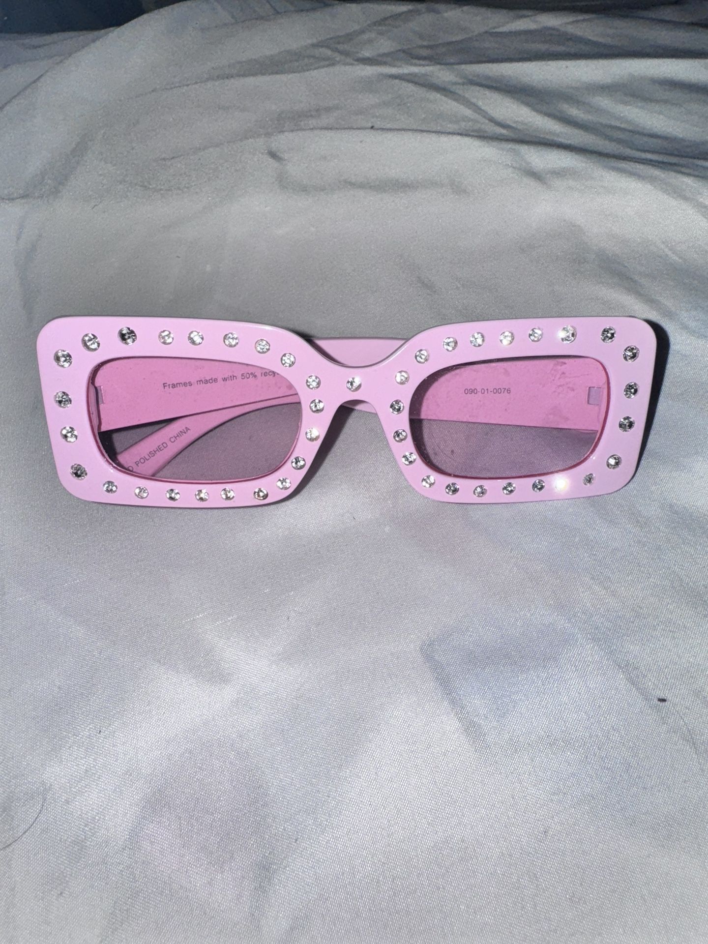 Pink Rhinestone Rectangular Sunglasses 👓🩷