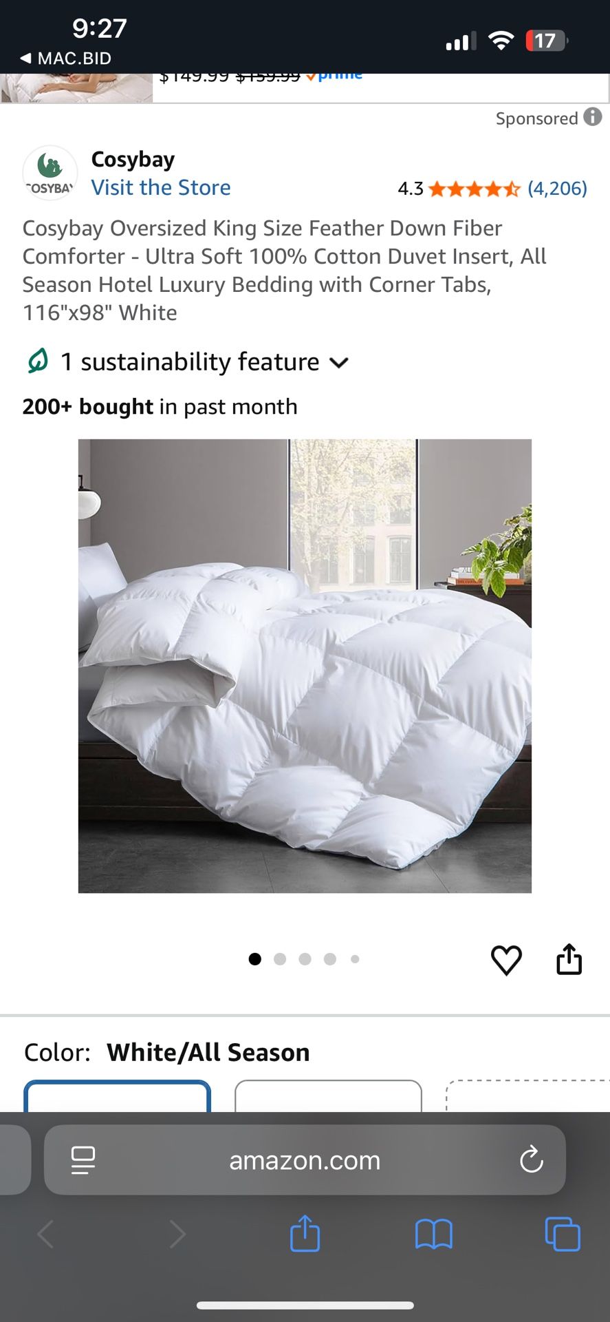 Cosybay Oversized King Size Feather Down Fiber Comforter
