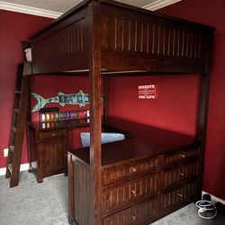 Pottery Barn Teen Sleep & Study Loft (Full) + Hutch – Dark Wood